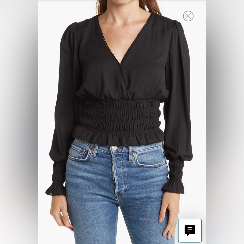 WAYF Smocked Long Sleeve Top, Medium, Black, NWT